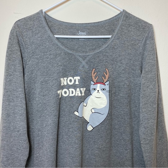 Jenni Intimates | Not Today Christmas Cat Rudolph Print Sleep Shirt Gray Medium - Picture 3 of 9